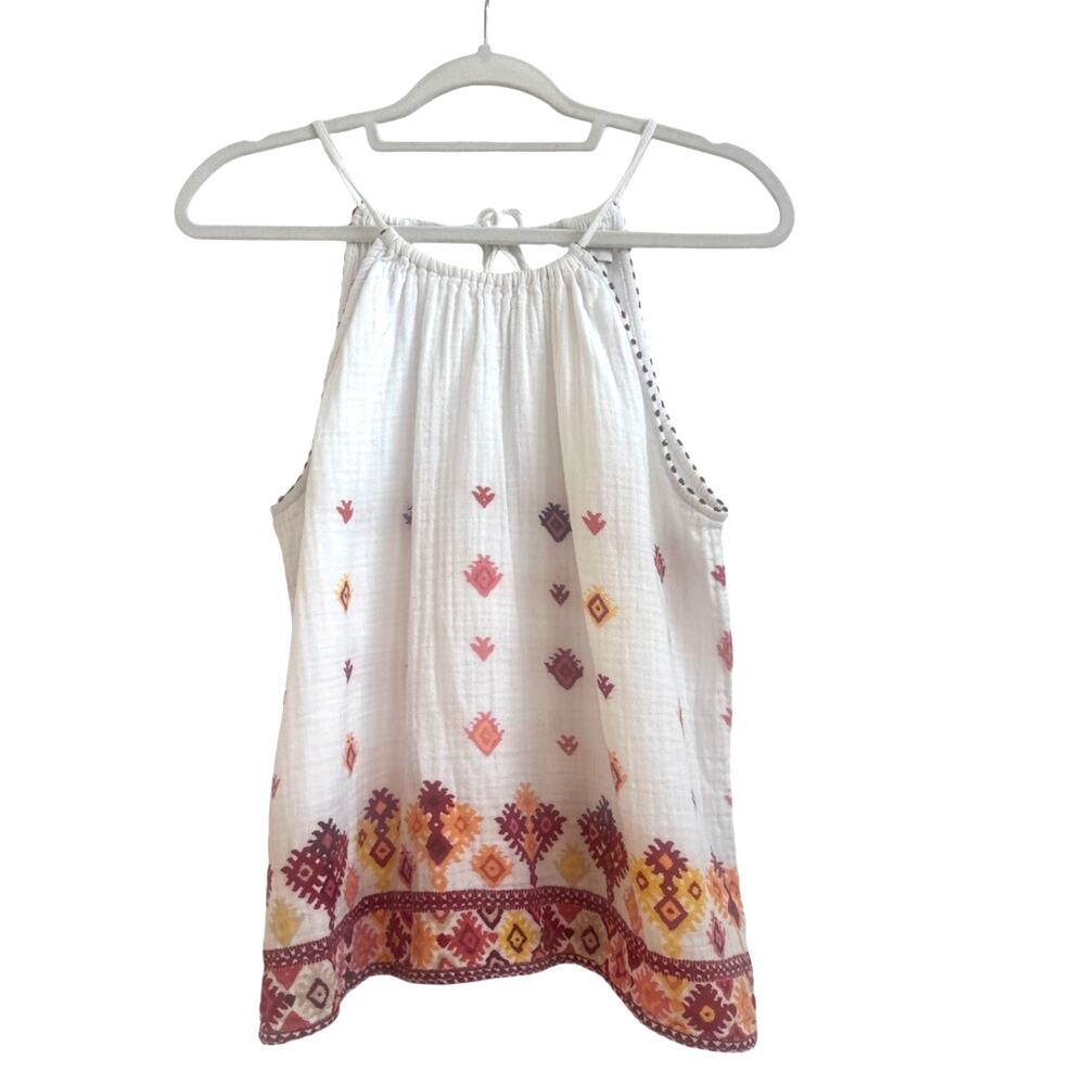 Loft, Ann Taylor White with Fall Colors Boho Tribal Design Tie in the Back Tank - Picture 1 of 6
